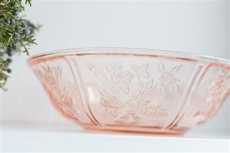 Antique Pink Glass Bowl Vintage Depression Glass Serving Dish With