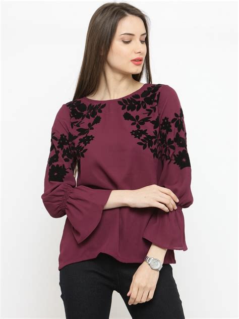buy pluss women burgundy printed   top apparel  women