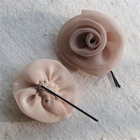 fabric rose bobby pins small hair flowers in pale cafe latte etsy