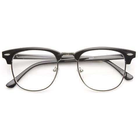 classic half frame semi rimless clear lens horn rimmed eyeglasses