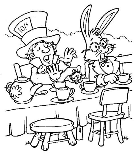 mad hatter  white rabbit tea party  alice  wonderland coloring