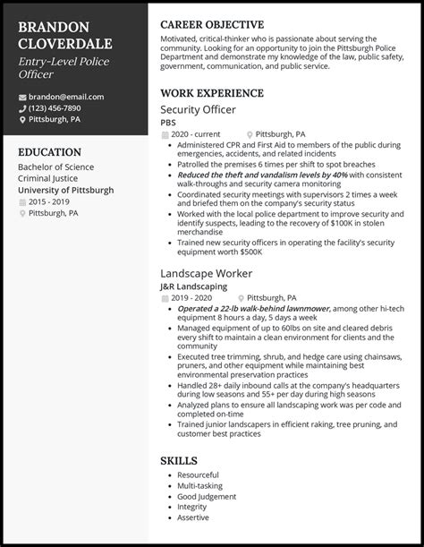entry level police officer resume examples