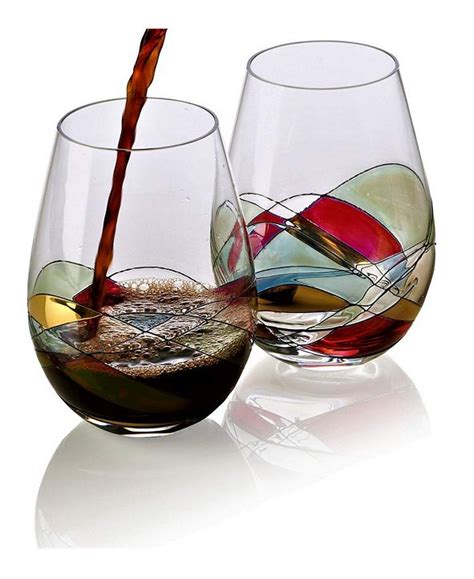 Bezrat Set Of 2 Hand Painted Stemless Wine Glasses And Reviews