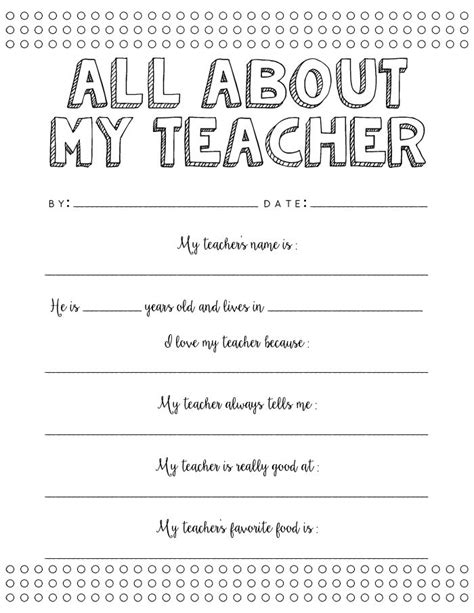 All About My Teacher Free Printable Free