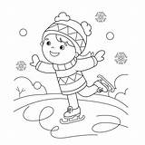 Coloring Skating Ice Book Outline Winter Girl Kids Cartoon Sports Illustrations Stock sketch template