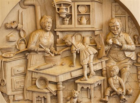 wood carving  aosta italy log cabin cooking