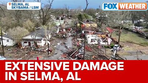 drone video shows widespread damage  selma al  large tornado swept  youtube