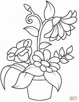 Pot Coloring Flower Pages Printable Flowerpot Flowers Drawing Easy Elegant Adults Print Kids Birijus sketch template