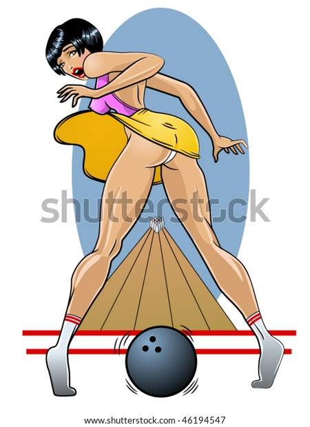 vector illustration beautiful pinup girl bowling stock