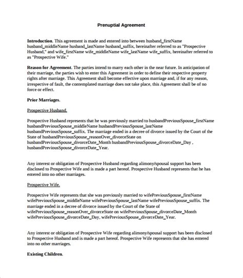 sample  prenuptial agreement templates   sample templates
