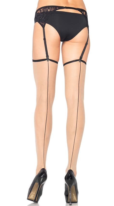 Sheer Thigh Highs With Contrast Backseam Two Tone Stockings Thigh