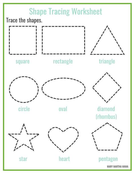 shape drawing printables shape tracing worksheets