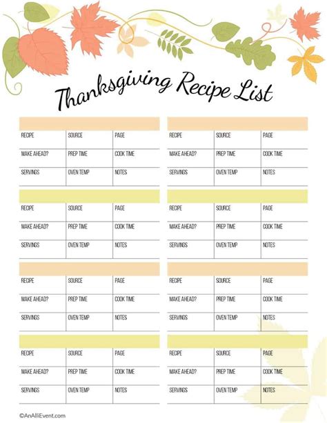 thanksgiving planner printable  alli event