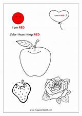 Coloring Red Color Things Pages Colors Yellow Blue Green Worksheets Preschool Orange Printable Megaworkbook Learning Pink Kids Learn Activities Shapes sketch template