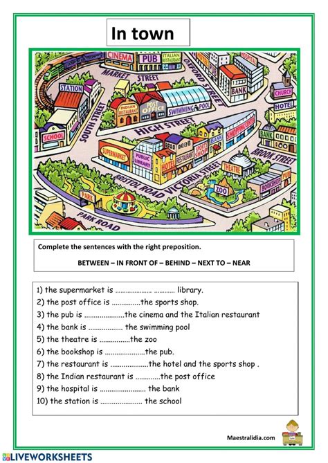 prepositions  directions worksheet
