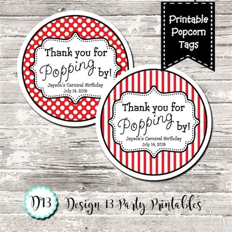 popping  popcorn label favor tags circle tags printable