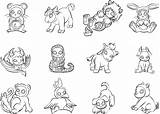 Coloring Zodiac Chinese Animals Pages Printable Signs Template Templates Drawing sketch template
