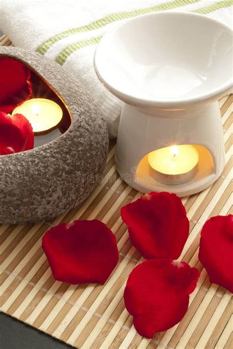 spa concept rose petals aroma candles stock image image