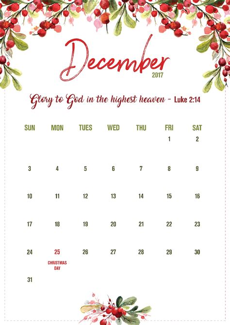 december calendar printable