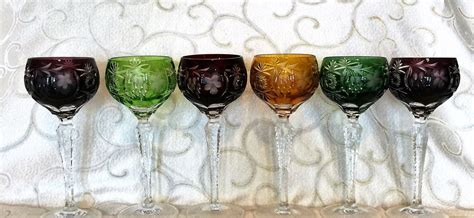 Set Of 6 Nachtmann Bleikristall Multi Colored Wine Glasses