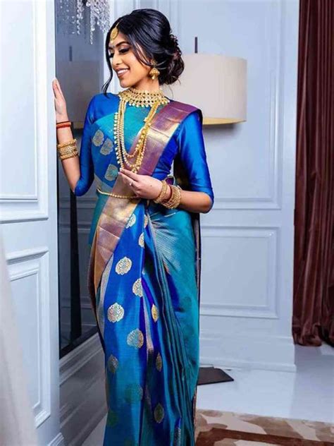 stylish blue colored latest silk saree  blouse piece dss