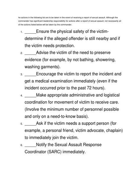 commander s sexual assault victim assistance checklist victimology