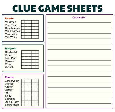 clue printable sheets