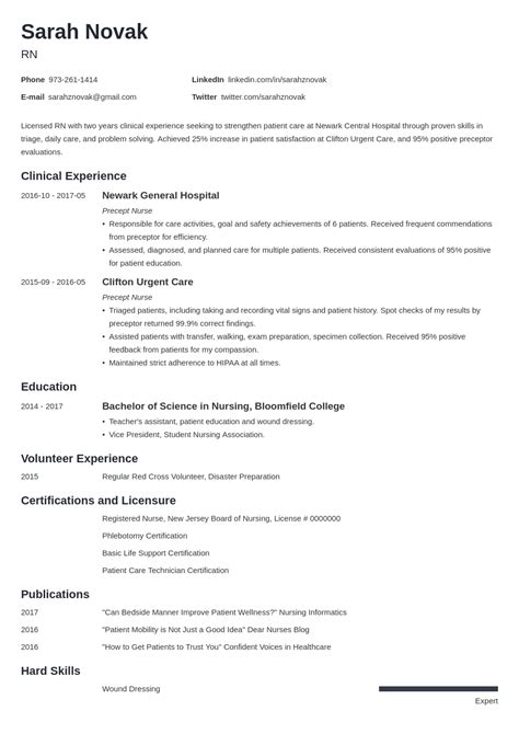 resume template  nursing student