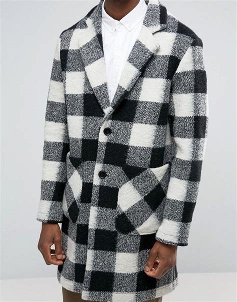 image   asos wool mix overcoat  black  white check overcoats  black  white