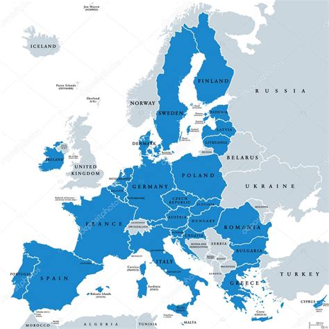 mappa politica degli stati membri dellunione europea stati membri dellue stock vector