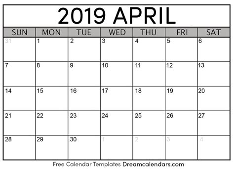 april  calendar  blank printable  holidays