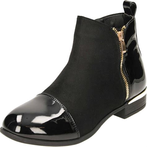 krush black patent suede flat chelsea ankle boots ladies footwear