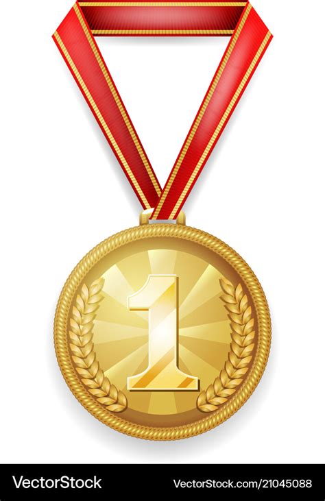 medal gold award sport st place red ribbon vector image