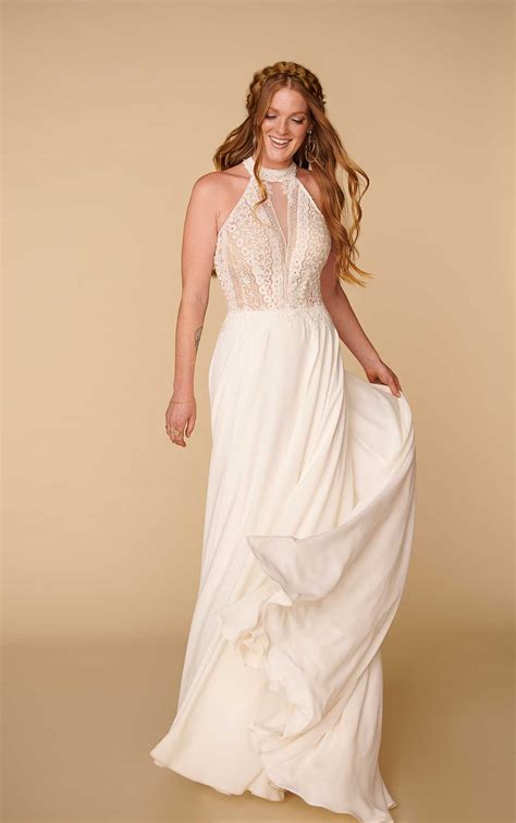 simple bohemian wedding dress with removable arm cuffs