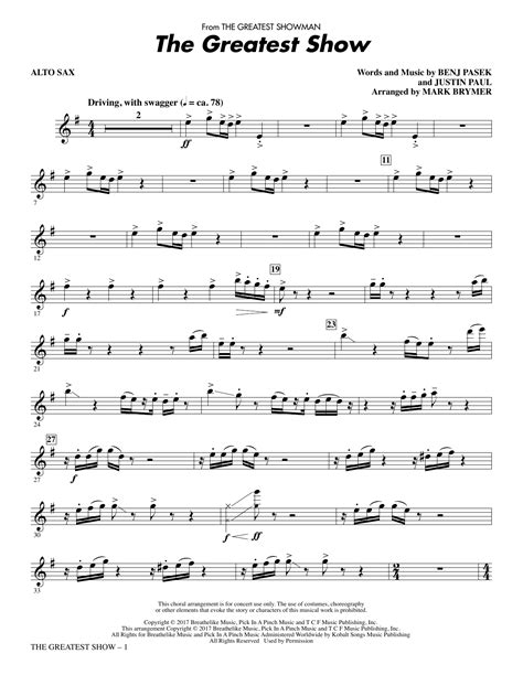 The Greatest Show Alto Sax Sheet Music Pasek And Paul Choir