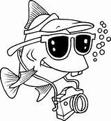 Fish Funny Pages Coloring Drawing Cartoon Silly Color Animal Tourist Camera Clipart Cute Goggles Fun 1768 Swimming Print Printable Line sketch template