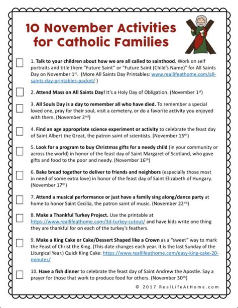 activities  catholic families  november  printable