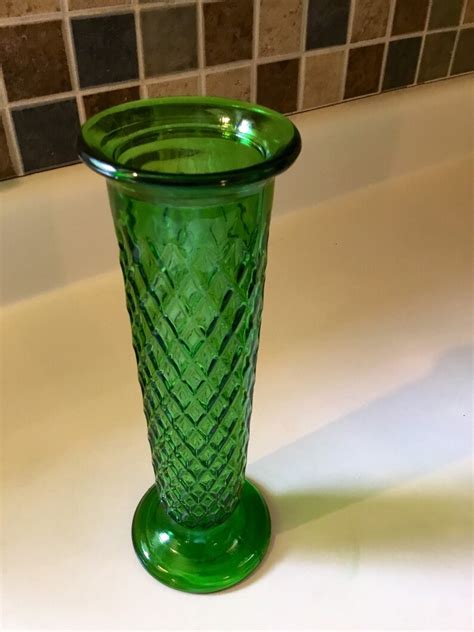 Vintage Glasswaree O Brody Co Green Diamond Cut Vase Etsy