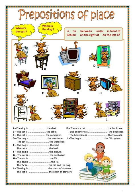 prepositions  place  english esl worksheets  distance