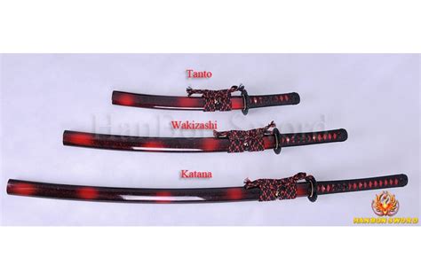 High Quality Japanese Sword Set Katana Wakizashi Tanto Blackandred