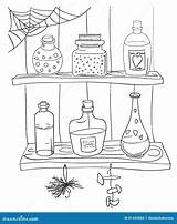 Potion Coloring Magic Shelf Witch Pantry Illustration Doodle Dreamstime Hand Preview Vector Template sketch template