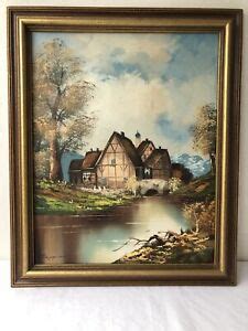 vintage original oil painting landscape country house signed hoppman framed ebay