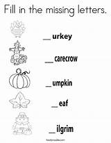 Coloring Missing Fill Letters Thanksgiving Worksheet Print Twistynoodle Words Built California Usa sketch template