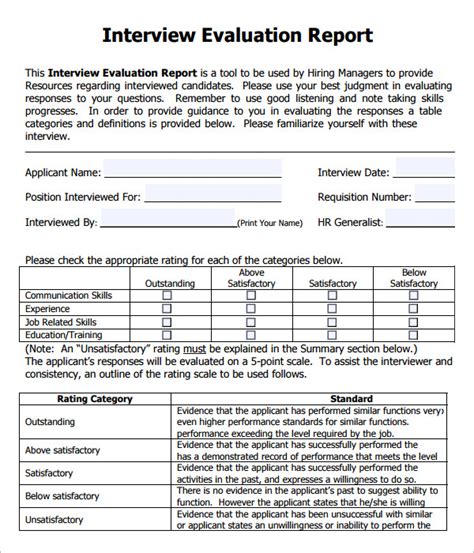 sample interview evaluation  documents   word