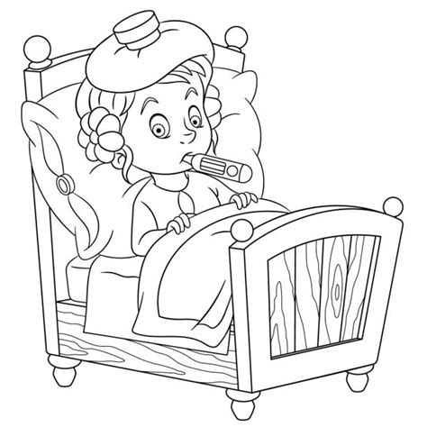 sick girl lying bed clip art illustrations royalty free vector