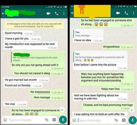 alleged whatsapp chat shows nigerian lady revealing how her man secretly married another woman