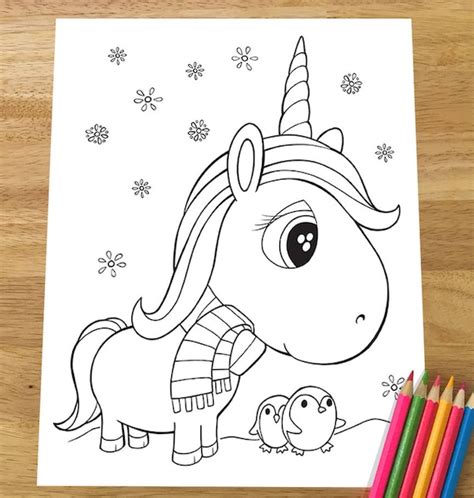 christmas unicorn coloring page downloadable  file etsy india