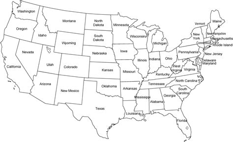 black  white map  united states printable