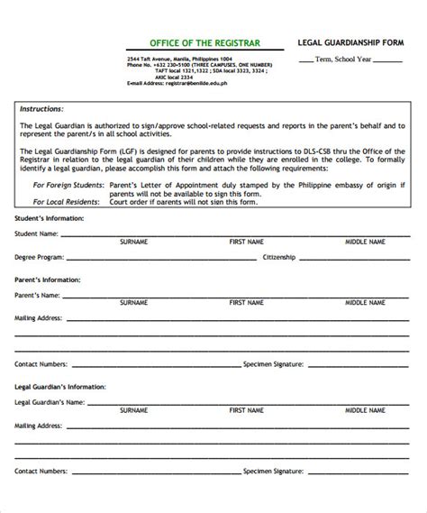 sample legal guardianship forms   ms word