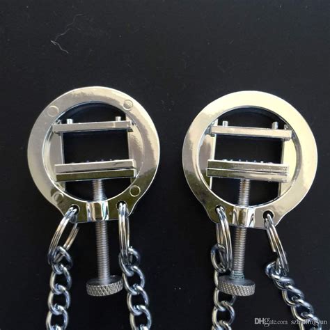 hot unisex sex bondage metal plated spur nipple press clamps with metal chains breast pressing